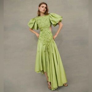 Elegant Green Puff Sleeve Dress